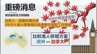 超級重磅移民消息港人救生艇計劃：加拿大遠比澳洲優厚識睇梗係睇官方新聞稿去加拿大讀書極速取永居5年內自大專大學畢業直攞工作簽證仲優惠過英國BNO簽？