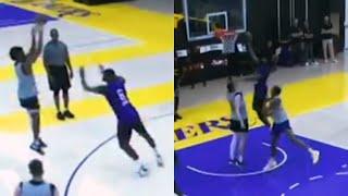 Bronny hits 3 over LeBron and everyone trash talks LBJ during Lakers practice 