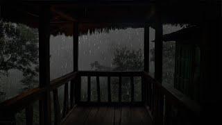 A rainy day with a distant forest landscape on the porch - the sound of rain helps focus