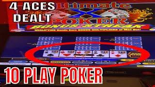 Dealt 4 ACES on 10 HAND Video poker World Record Setting Night 14 Mini Jack Pots - BIG Winner