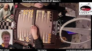 Torsdagsturnering 2025-02-27: Match 1; Johan (guld) vs Daniel (brun)