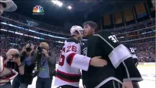 LA Kings shake hands with NJ Devils after the Kings won the 2012 Stanley Cup