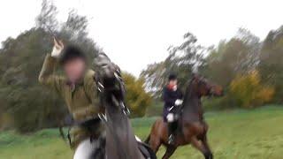 Moment horse rider appears to whip saboteur during hunt meet | SWNS