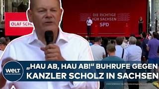 CHEMNITZ: "Hau ab, hau ab!" Buhrufe und Trillerpfeifen gegen Kanzler Olaf Scholz