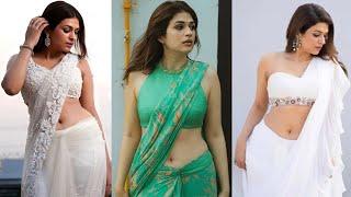 Shraddha Das Stunning Look with Floral Green Saree and Gold Lehenga with Matching Blouse Part 7