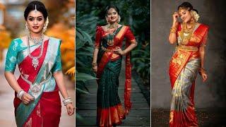 New Kanchipuram silk sarees, Latest Silk pattu sarees with combination ideas of blouse, Silk sarees