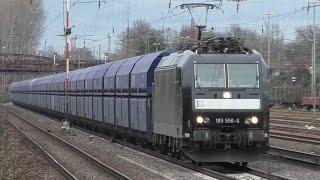 MRCE 185 556-8 mit VTG/ArcelorMittal Selbstentladewagen in Düsseldorf-Rath