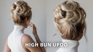 How To: High Bun Updo Hairstyle  Medium - Long Hair Updo Tutorial