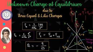 Unknown charge at equilibrium and three equal & like charges at the corners of equilateral triangle