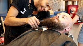 First Time BARBERSHOP BEARD TRIM - Bald Head With Beard