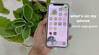 what’s on my iphone // aesthetic sage green home screen layout  widget customisation ios 15
