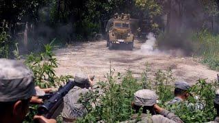 Anti-Japanese Movie:Japanese troops drive along singing,only to enter an Eighth Route Army ambush.