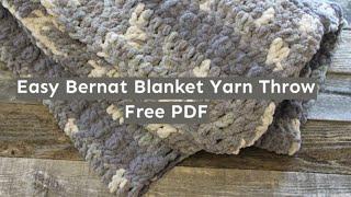 Bernat Blanket Yarn Throw Crochet Blanket Pattern Easy Quick Gray Stripe Super Chunky