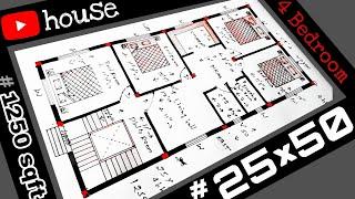 25×50 घर का नक्शा || 4bhk House Design || 1250 Sq ft home design || Best house plan || south facing