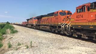 BNSF 6597 leads a monster 16,000 ft stack train with 10 engines west through Ancona, IL 07/23/17