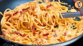 Easy creamy shrimp and bacon pasta