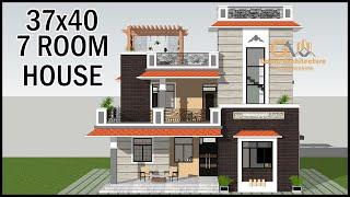 37x40 3D Village House Design, 7 Room Ghar Ka Design, Gopal Architecture