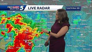 Severe storms developing in central Oklahoma, bringing strong winds heavy rain