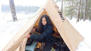 Late Winter Camping Alone in a Canvas Hot Tent - Michigan