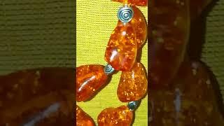 真正的金色琥珀珠链， Golden amber beads necklace