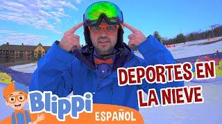 Blippi hace snowboard y otros deportes en la nieve ️ | Blippi Español | Aprende y Juega