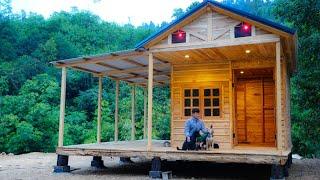 5 Days Build a Log cabin in the forest | Build ceiling, skylight, pull electricity...