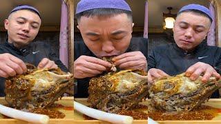 ASMR GOAT HEAD WITH GARLIC PASTE EATING