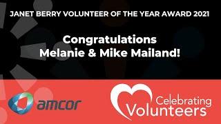 Melanie & Mike Mailand receive the Janet Berry Volunteer of the Year Award