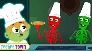 Skeletons Cooking At A Halloween Party | Spooky Scary Skeleton Songs For Kids | TeeheeTown