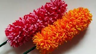 Super Easy Double Colour Stick Flower making with Woolen | Easy Room decorations idea