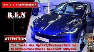 Live B.E.N Spätschoppen: Ist Tesla das Opfer?/Preisverfall bei Elektroautos?/Paris bestraft SUV/etc.