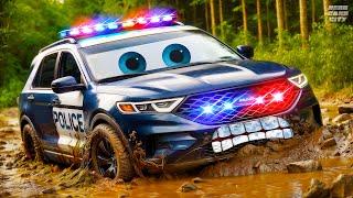 Police Cars vs. Muddy Pit Adventure: Thrilling Chases and Thief Cars Robbery Collection!