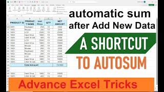 Automatic Sum Calculation After Adding New Data in Excel