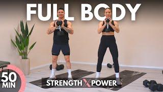 50 Min FULL BODY POWER WORKOUT at HOME - Strength & Muscle Building with Dumbbells