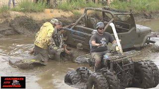 YAMAHA 8 WHEELER AND RENEGADE PUSHING A JEEP?