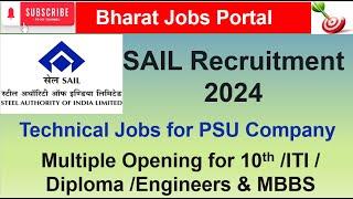 SAIL Recruitment 2024 – Apply Online for 84 Posts|Multiple Technical Post|Central Government PSU Job