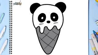 How to draw CUTE PANDA ICE CREAM CONE step by step