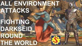 Injustice 2 - All Environment Attacks - Superman Fighting Darkseid Round the World