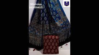 Modal Silk Ajrakh Top and Dupatta Handblock Printed Natural Dyed 9804594021 #ajrakh #ajrak