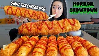 A GIANT 12x MOZZARELLA CHEESE CORNDOG MUKBANG