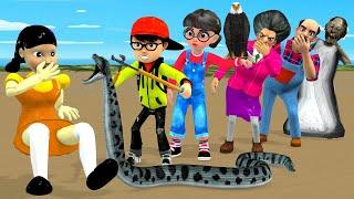 Scary Teacher 3D vs Squid Game Catching Poisonous Snakes Rescuing Squid Doll 5 Times Challenge