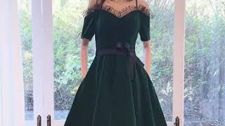 Elegant Dark Green Velour Winter Evening Dresses  2020