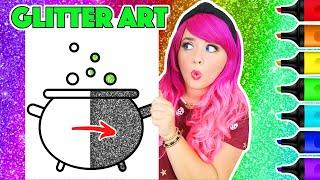 Making Halloween Glitter Surprise Art Witches Cauldron Coloring Page | Ohuhu Art Markers & Glitter