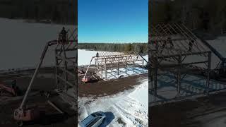 drone circles the majestic reclaimed timber frame project!