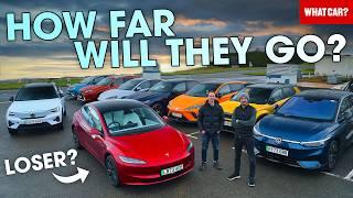 How far can electric cars REALLY go?? – we drive 12 until they DIE! Tesla, BYD & more | What Car?