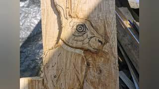 Relief carving a hare wall piece