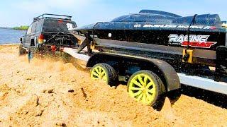 RC Cars Transportation Boat Through Sand by Trailer to the Water - Wilimovich