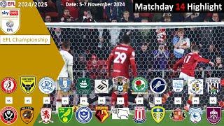 Highlights Summary, Matchday 14, 2024/25 EFL Championship