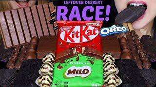 ASMR LEFTOVER DESSERT RACE! GIANT MILO KITKAT, POPPING CANDY COOKIE STICKS, FERRERO, OREO ICE CREAM