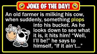  BEST JOKE OF THE DAY! - As a farmer is milking his cow, something plops into... | Funny Dad Jokes